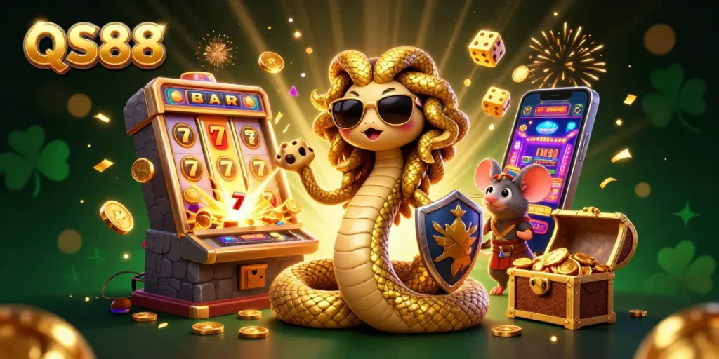 Experience thrilling slot wins at QS88 with an exciting jackpot explosion and vibrant casino elements.
