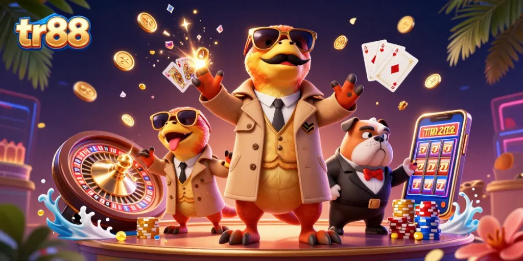 Engage in thrilling gaming experiences at tr88 with dynamic casino elements and vibrant characters.
