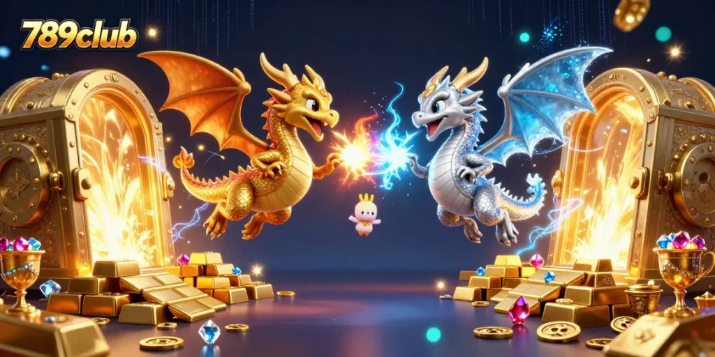 Experience thrilling gameplay with 789club's 3D dragons and treasure in an immersive casino setting.