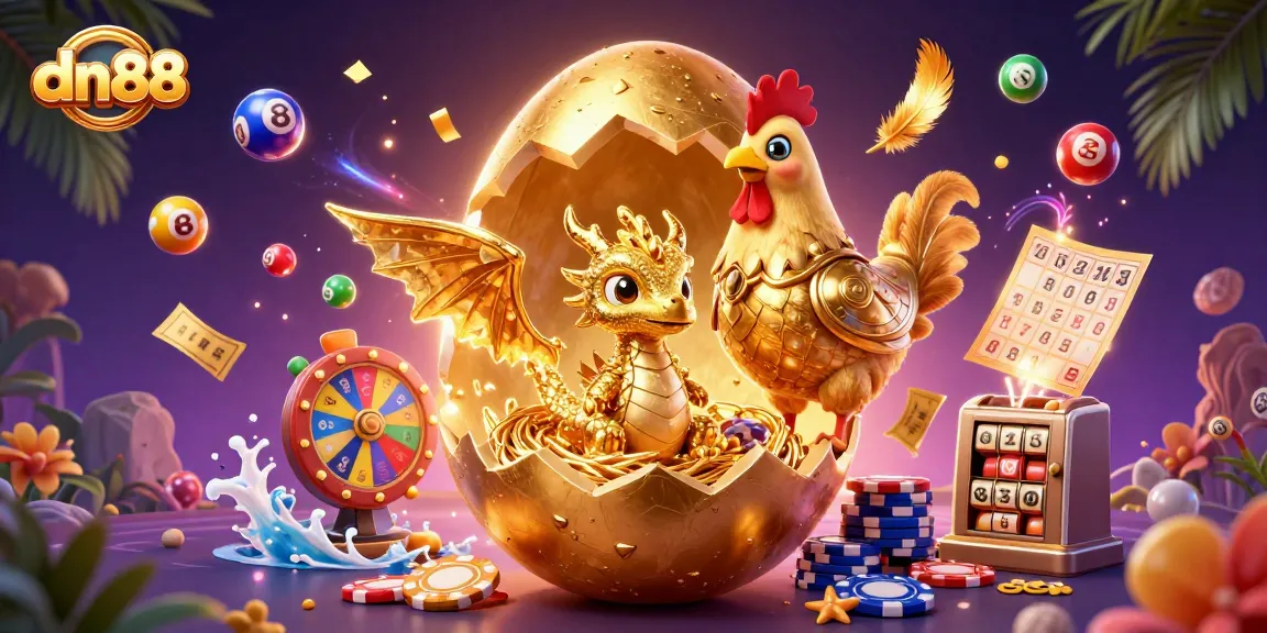 Experience excitement at dn88 with a golden dragon and vibrant gambling elements.