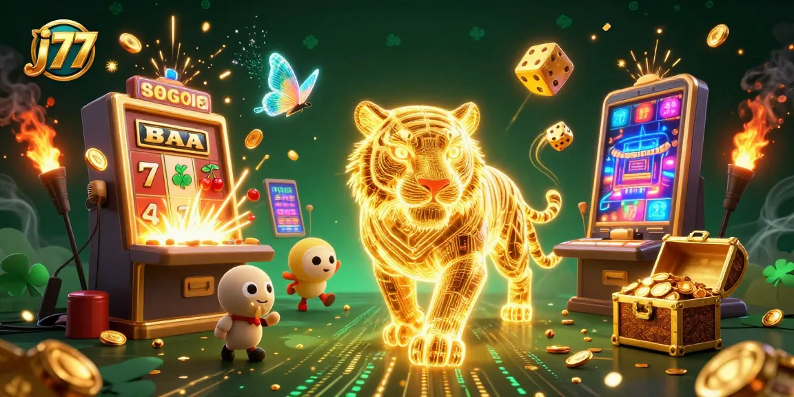 Experience j77's vibrant casino world with a neon tiger, excitement in every spin and bet.