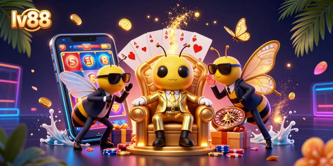 Spin winning reels at lv88 with vibrant slot games, golden coins, and casino excitement.