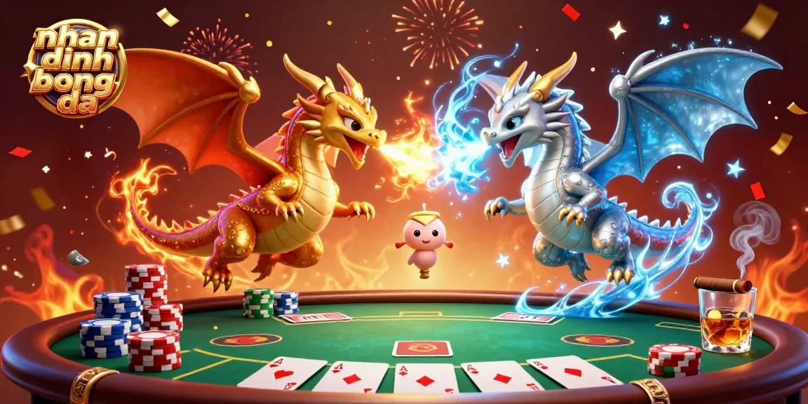 Engaging illustration depicting twin dragons symbolizing the essence of nhan dinh bong da, surrounded by vibrant gambling elements.