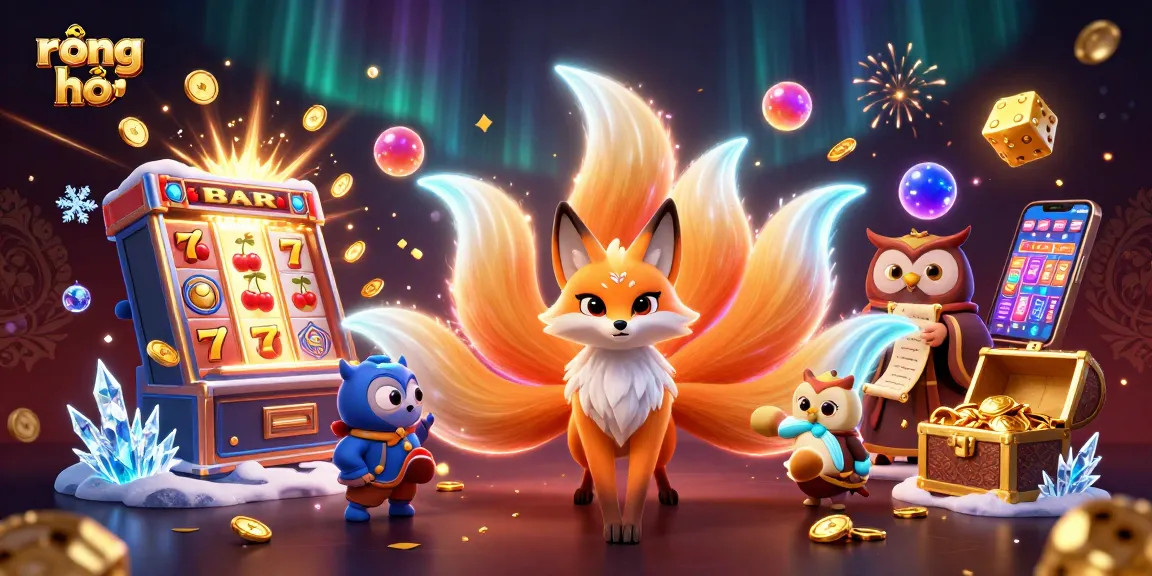 Experience thrilling rồng hổ gameplay with vibrant visuals of a mystical fox and sage amidst casino excitement.