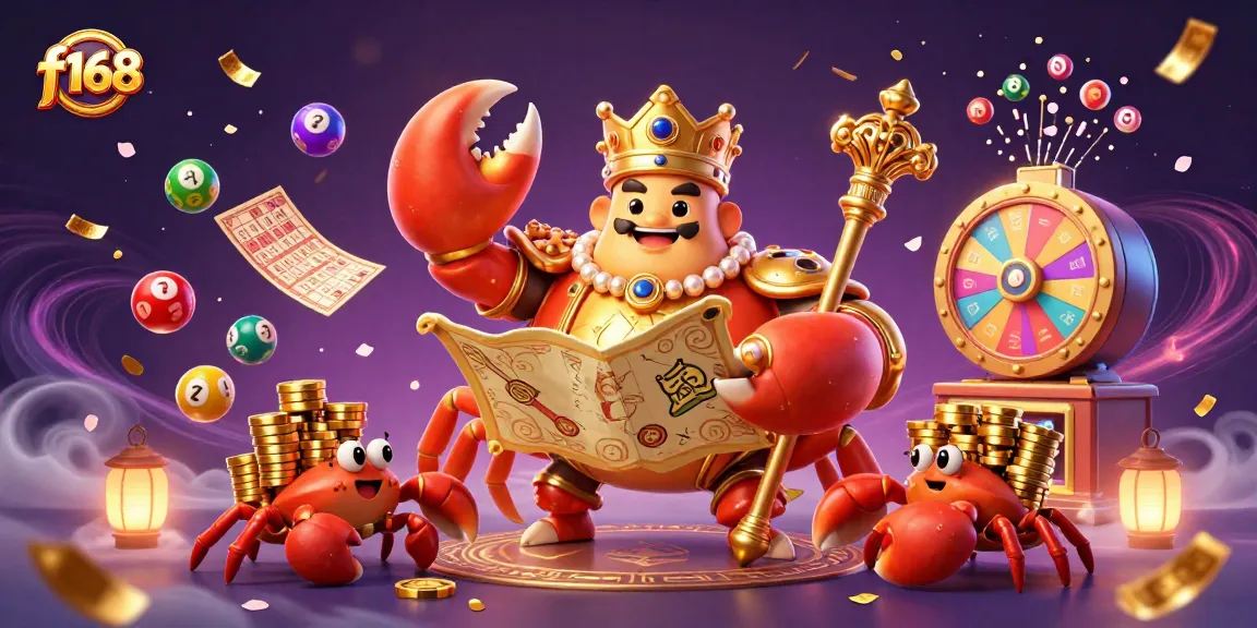 Win exciting prizes at f168 with the treasure map held by the golden crab emperor.