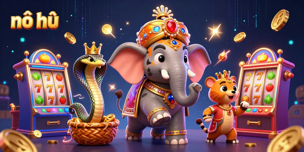 Experience the thrill of nổ hũ with a vibrant scene featuring a majestic elephant and colorful slots.