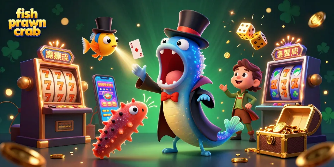 Spin the reels with fish prawn crab magic in this dynamic casino illustration!