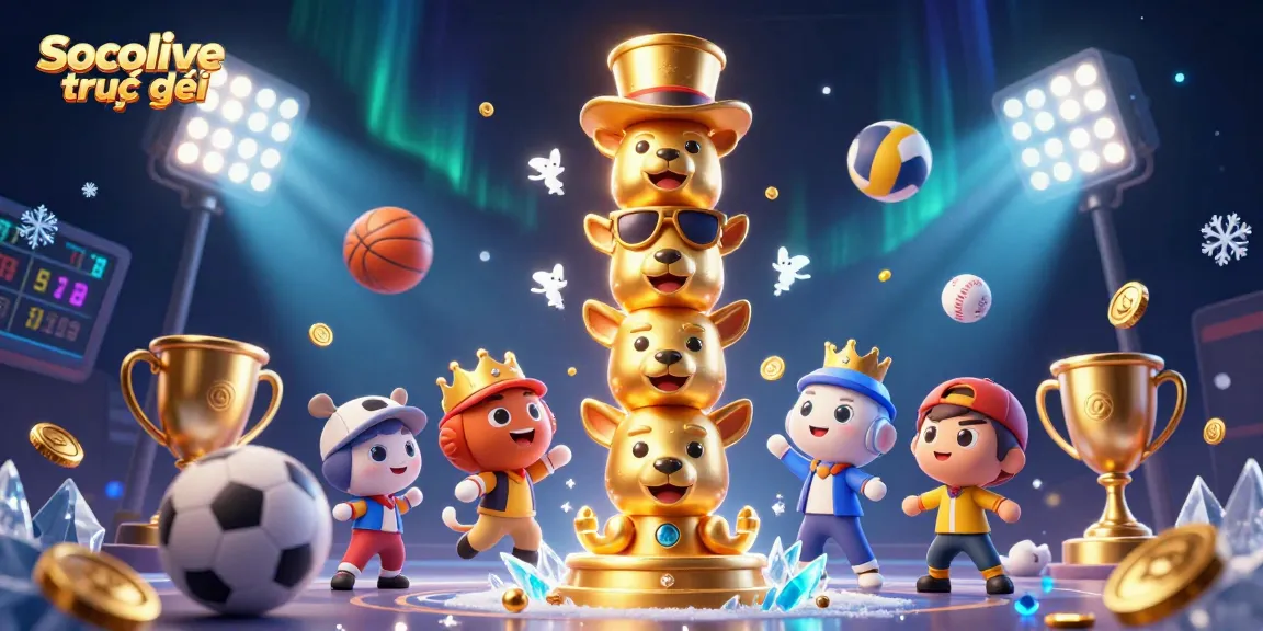 Experience the thrill of Socolive trực tiếp with 3D cartoon characters and dynamic sports elements.