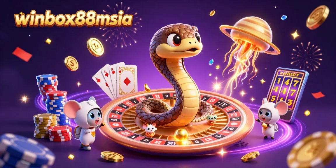 Experience the excitement of winbox88msia with a vibrant 3D casino scene featuring betting astronauts and cosmic dealers.