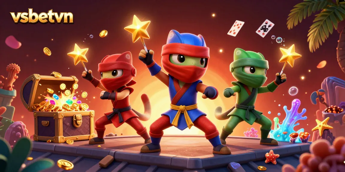 Experience thrilling gaming at vsbetvn with ninja chameleons amid sparkling treasures.
