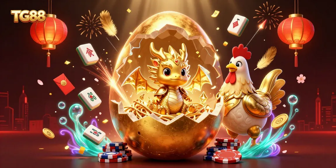 Experience TG88's thrilling atmosphere with a golden dragon and elements of luck in this vibrant casino scene.