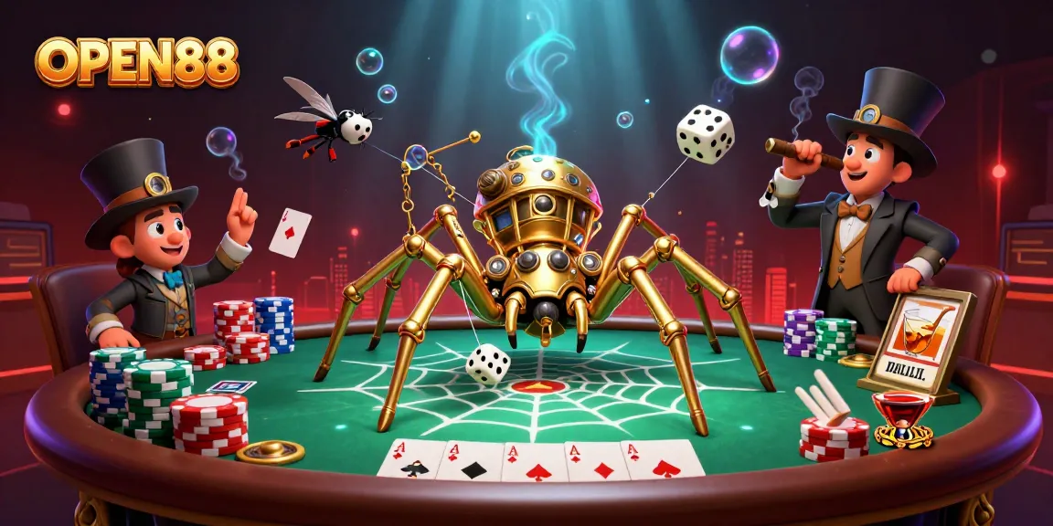 Engage with OPEN88's thrilling world of 3D casino action, showcasing steampunk elements and vibrant game details.