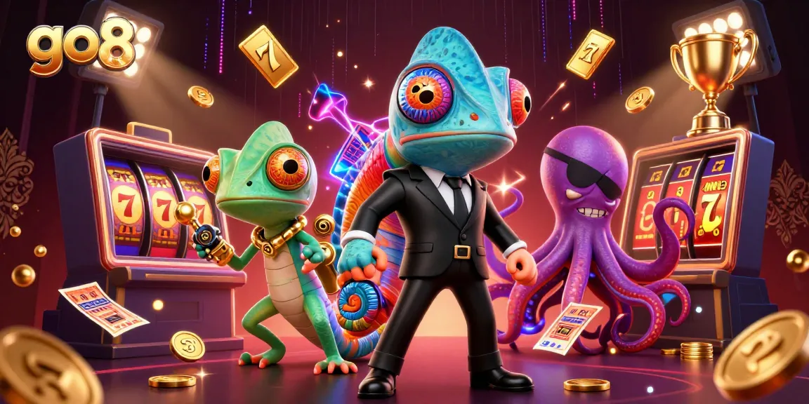 Experience thrilling gameplay at go8 with colorful slot reels and dynamic characters in a vibrant casino.
