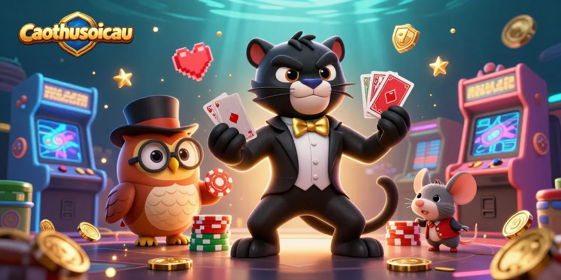 caothusoicau showcases a stylish black panther dealing cards amidst vibrant casino elements