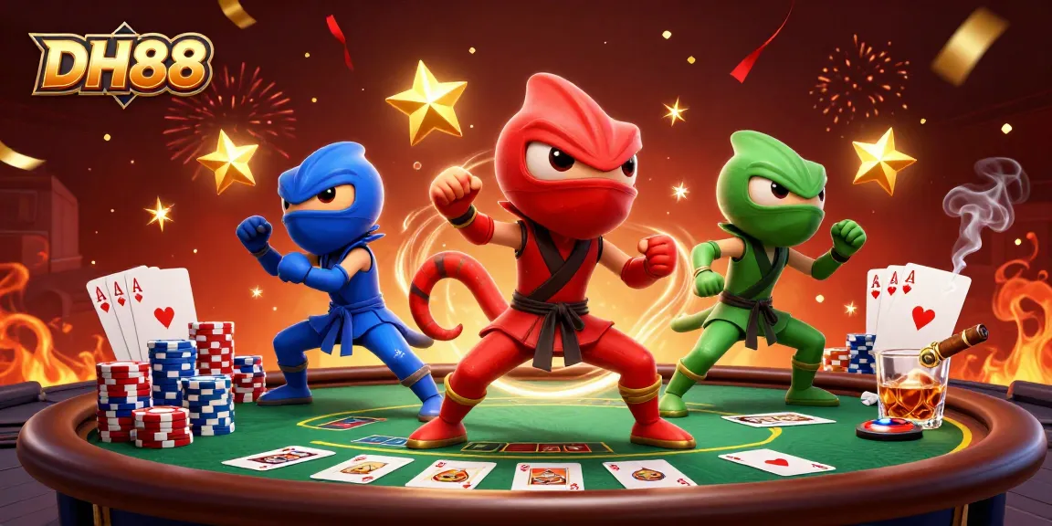 Engage with thrilling moments at DH88 poker, featuring ninja chameleons in action.