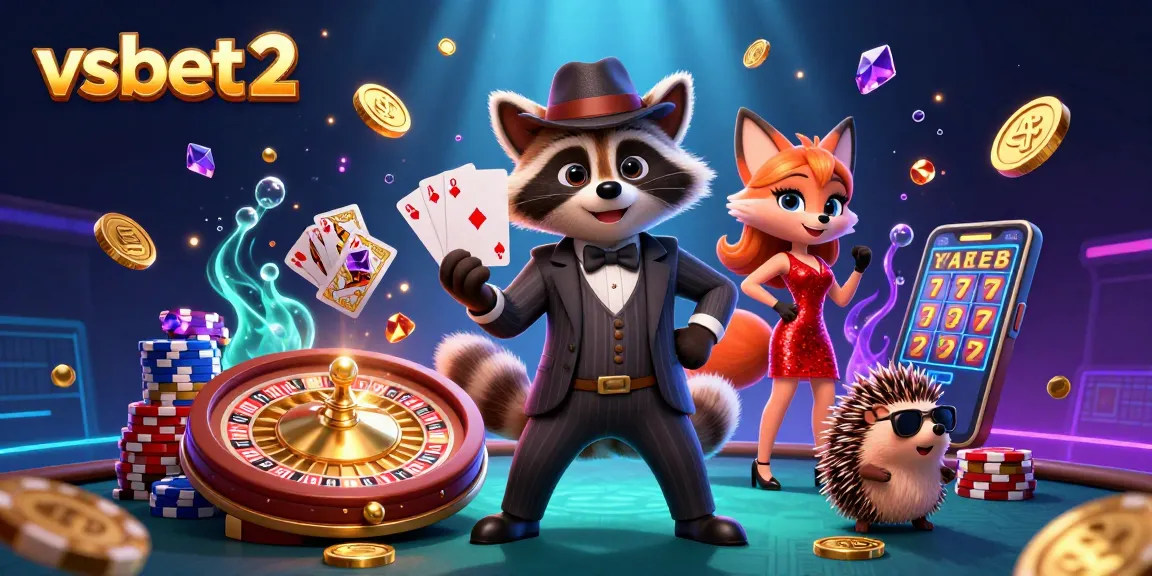 Experience thrilling action with vsbet2 as raccoon, fox, and hedgehog enjoy an exciting casino scene.