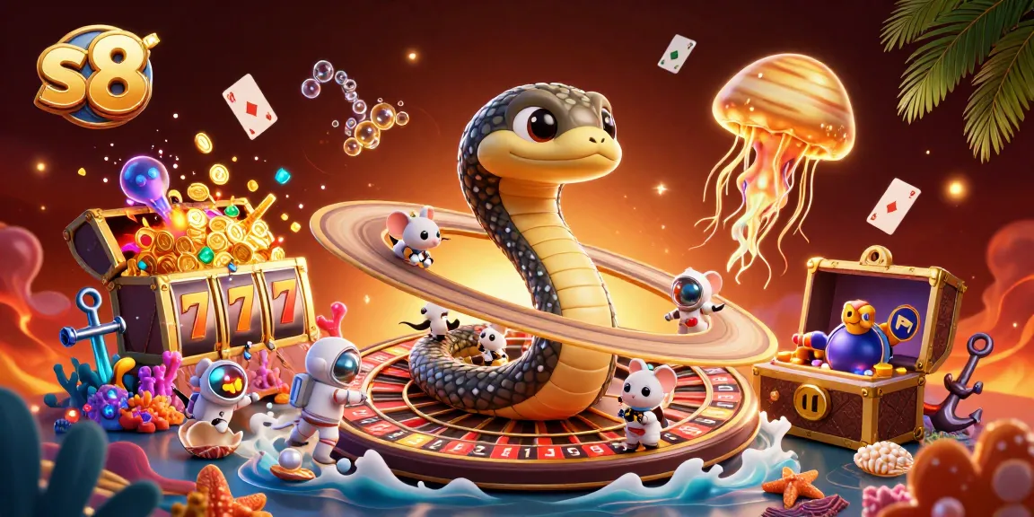 Spin the roulette with s8 in a vibrant cosmic casino scene featuring astronaut mice and a jellyfish dealer.