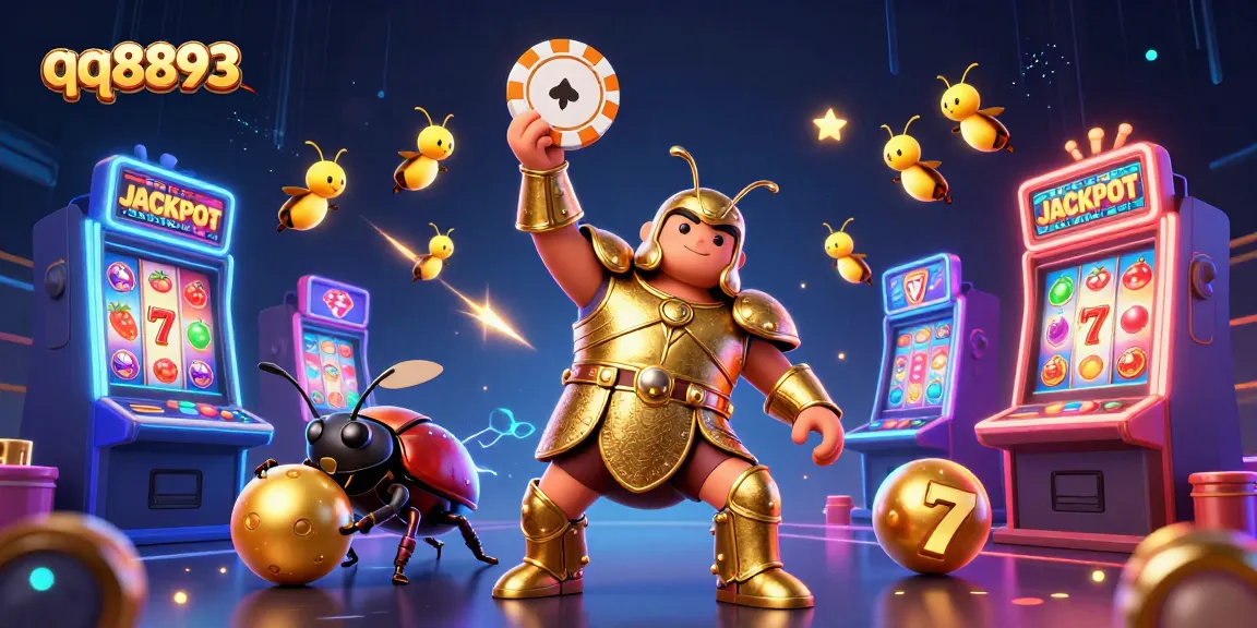 Experience the thrill of qq8893 with heroic beetles celebrating casino jackpots amidst vibrant gaming elements.