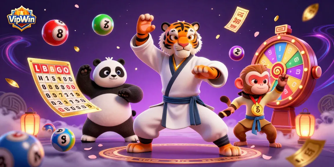 Engage in exciting gameplay with VIPWIN, featuring a 3D cartoon kung fu tiger master in a vibrant casino scene.