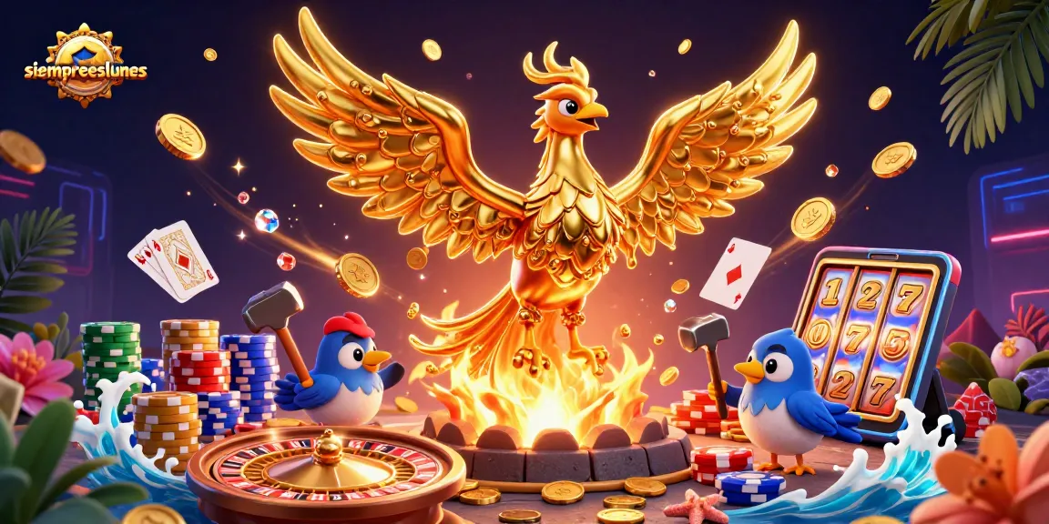 Watch siempreeslunes unlock winning opportunities with a magical golden phoenix and vibrant casino elements.