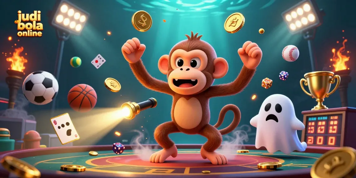 Engage in thrilling judi bola online action with a mischievous monkey juggling treasures in a haunted casino.