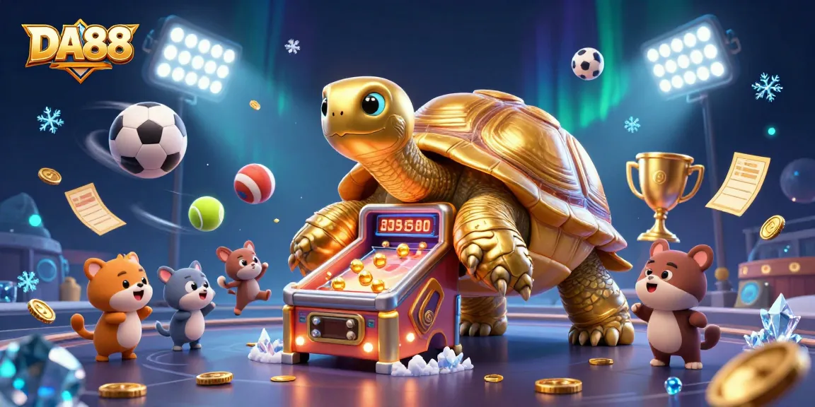 Experience thrilling gameplay at DA88 with a golden tortoise pinball machine and dynamic sports action.