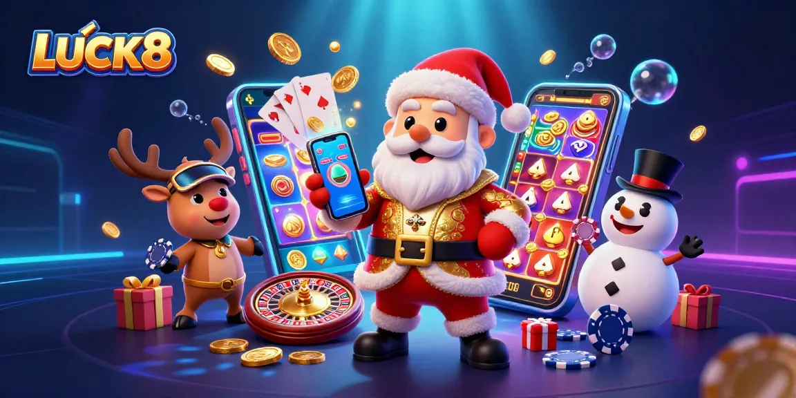 Engage with LUCK8's thrilling casino experience featuring Santa and friends celebrating jackpots!
