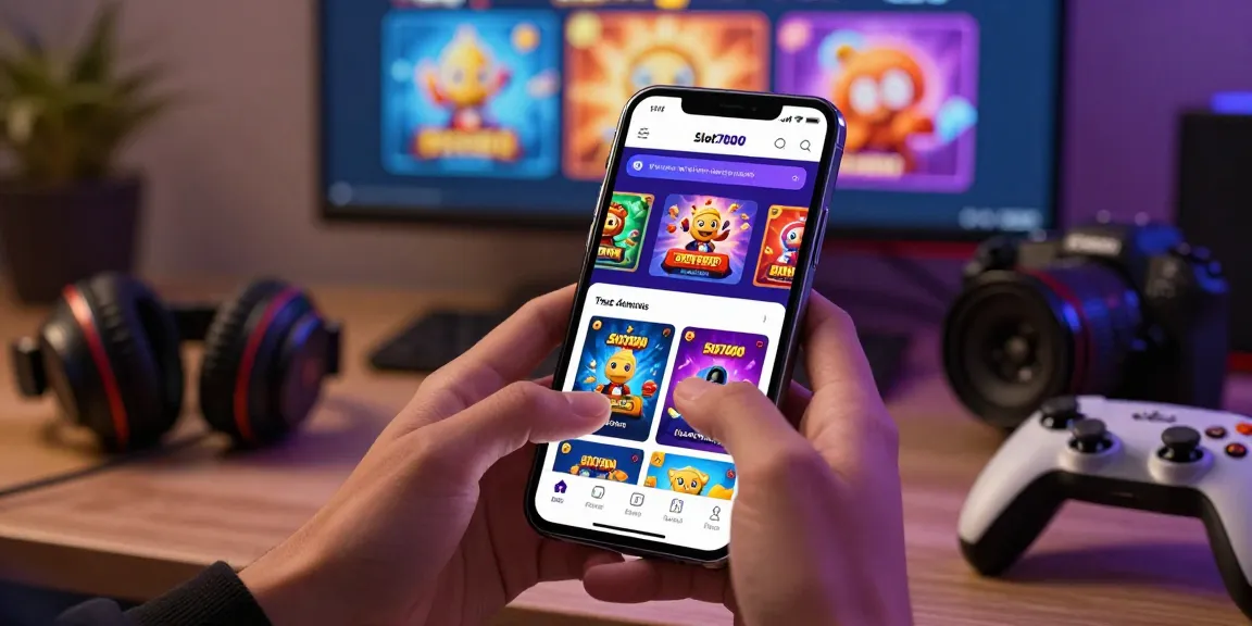 Engaging user interface of Slot7000 gaming app on smartphone, showcasing vibrant game options