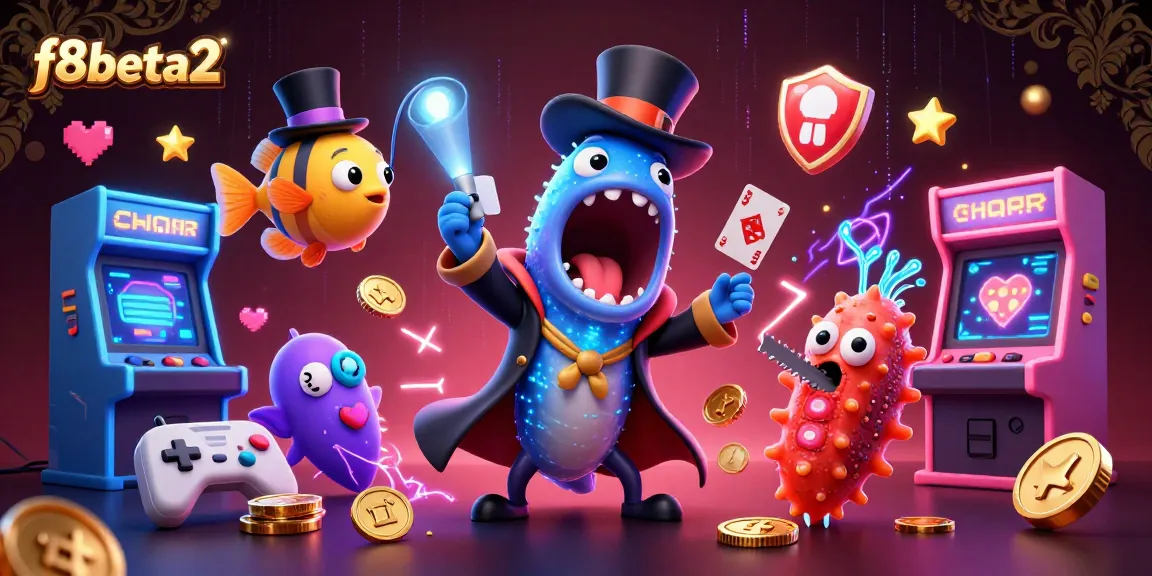 Engage with f8beta2's thrilling atmosphere featuring a magician eel and anglerfish in a casino-inspired illustration.