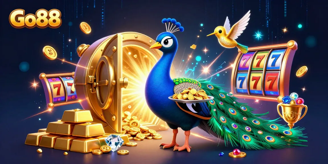 Experience the vibrant allure of Go88 with a 3D illustration showcasing casino excitement and winning gems.