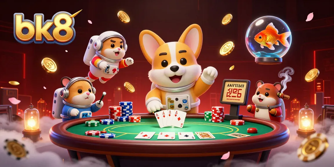 Experience the thrill of bk8 with immersive space casino action featuring a corgi and floating poker elements.