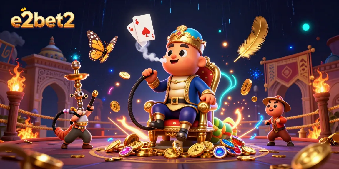 Experience the vibrant world of gambling with e2bet2, featuring a lavish hookah master and rich casino elements.