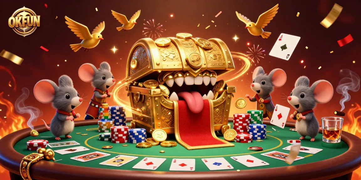 Engage with OKFUN's exciting betting experience featuring captivating cartoon characters in a vibrant casino scene.