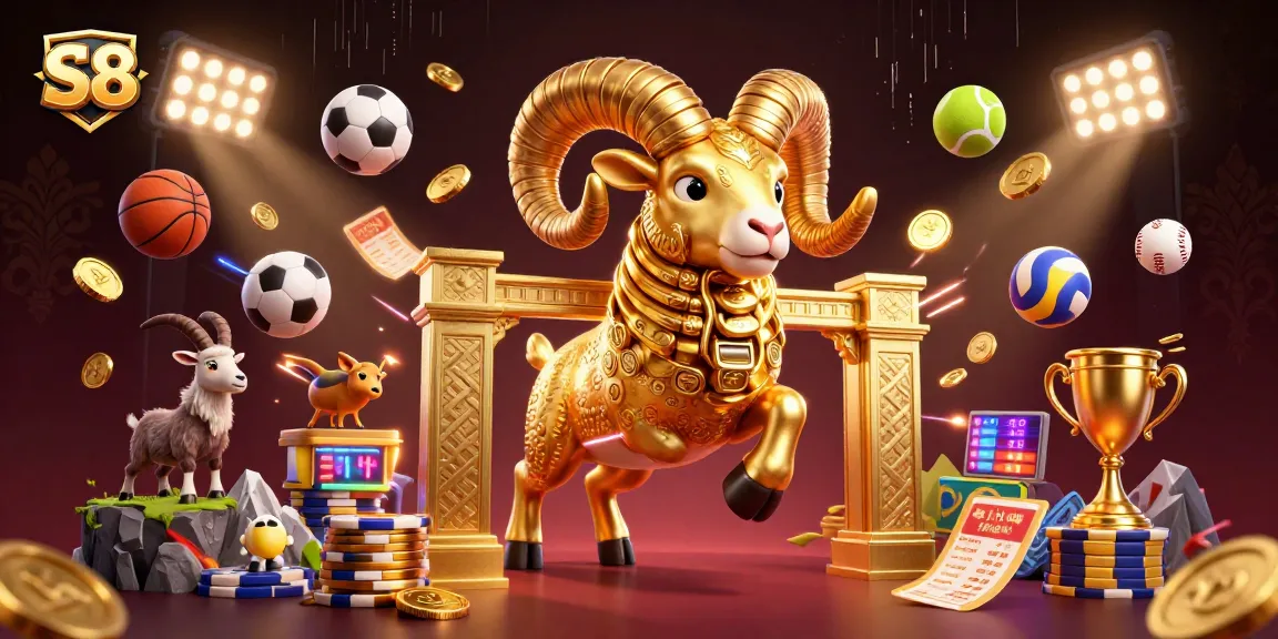 Experience the thrill of S8 sports betting with dynamic 3D action in a vibrant digital illustration.