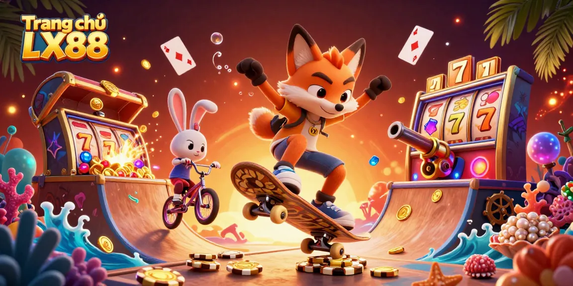 Experience the thrill of Trang chủ LX88 with a vibrant 3D illustration featuring casino elements.