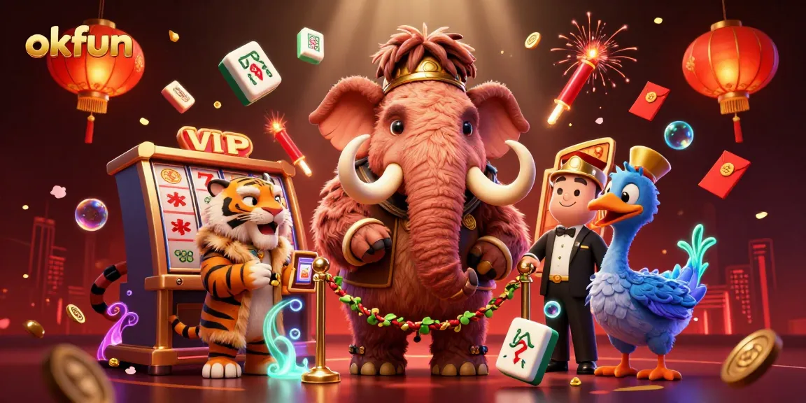 Experience thrilling gaming action at okfun with lavish characters amidst vibrant, dynamic casino elements.