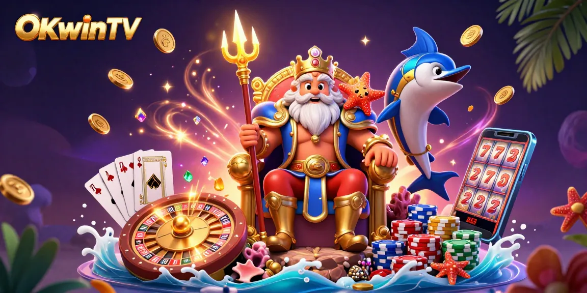 Experience thrilling moments on OKwinTV with our vibrant gaming illustration featuring casino action.