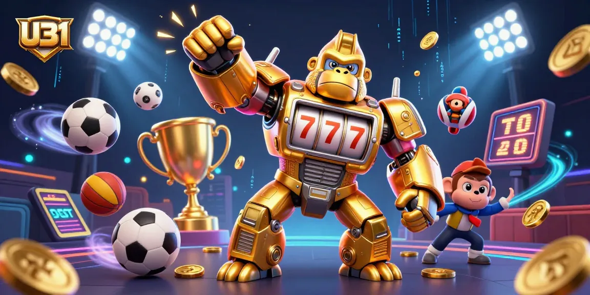 Experience the excitement of U31 with a golden gorilla mech in a vibrant casino illustration!