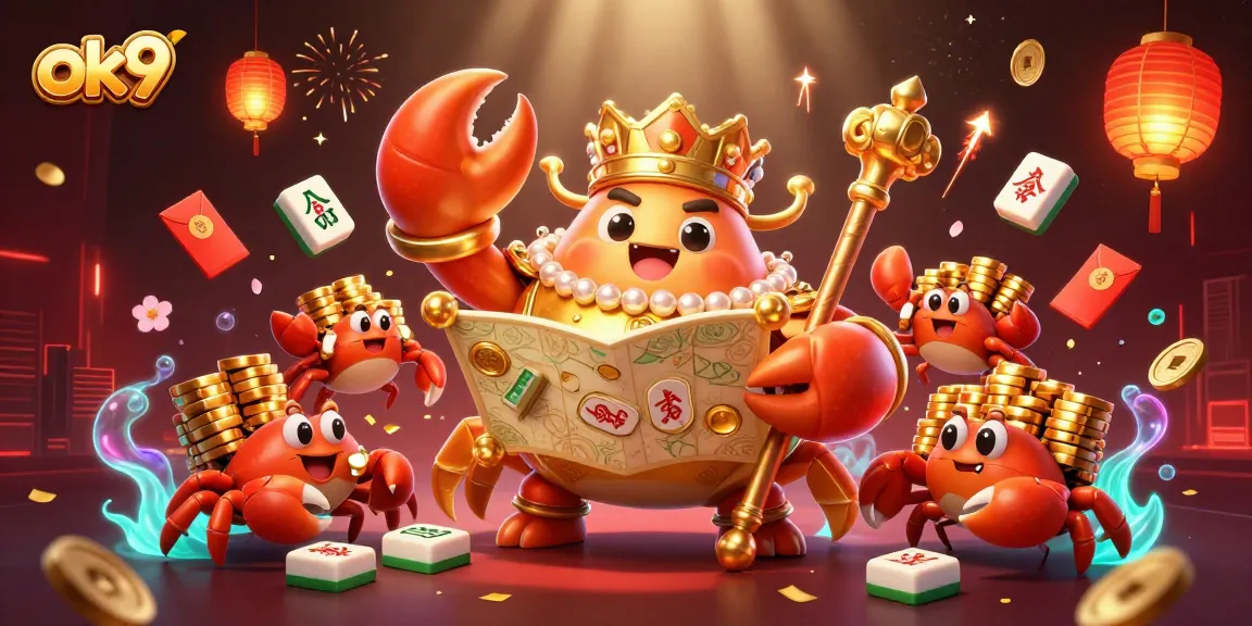 Experience thrilling gameplay at ok9 with a dynamic scene of a golden crab emperor and treasure map.