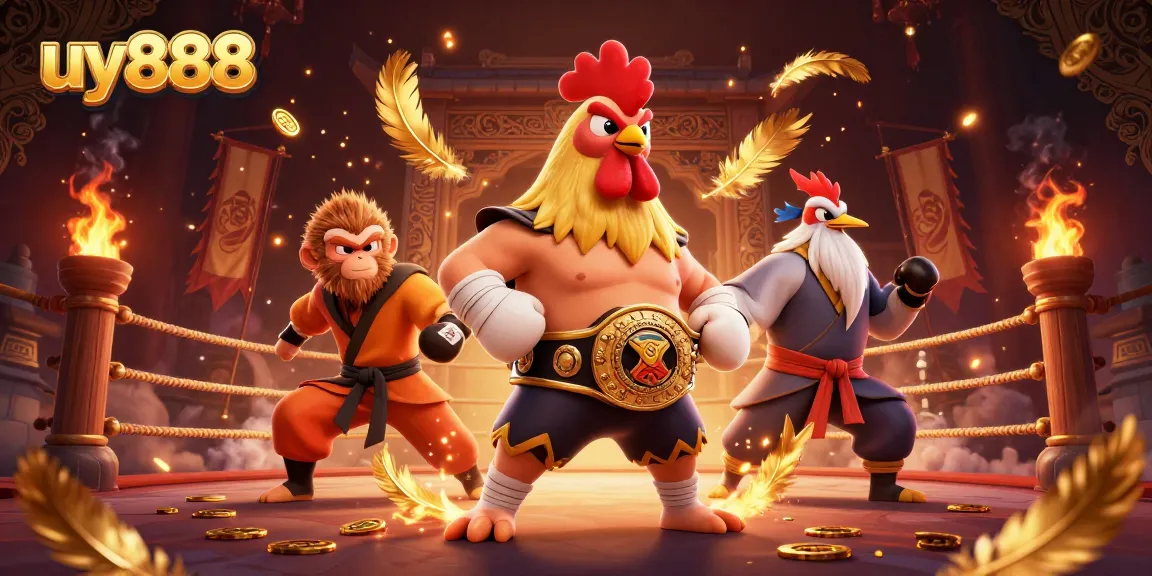 Experience thrilling battles and games at uy888 in this vibrant 3D casino illustration.