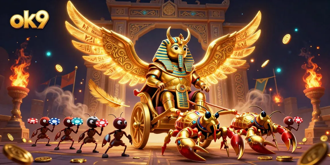 Bet on your luck with ok9's vibrant gaming scene featuring golden elements and dynamic characters.