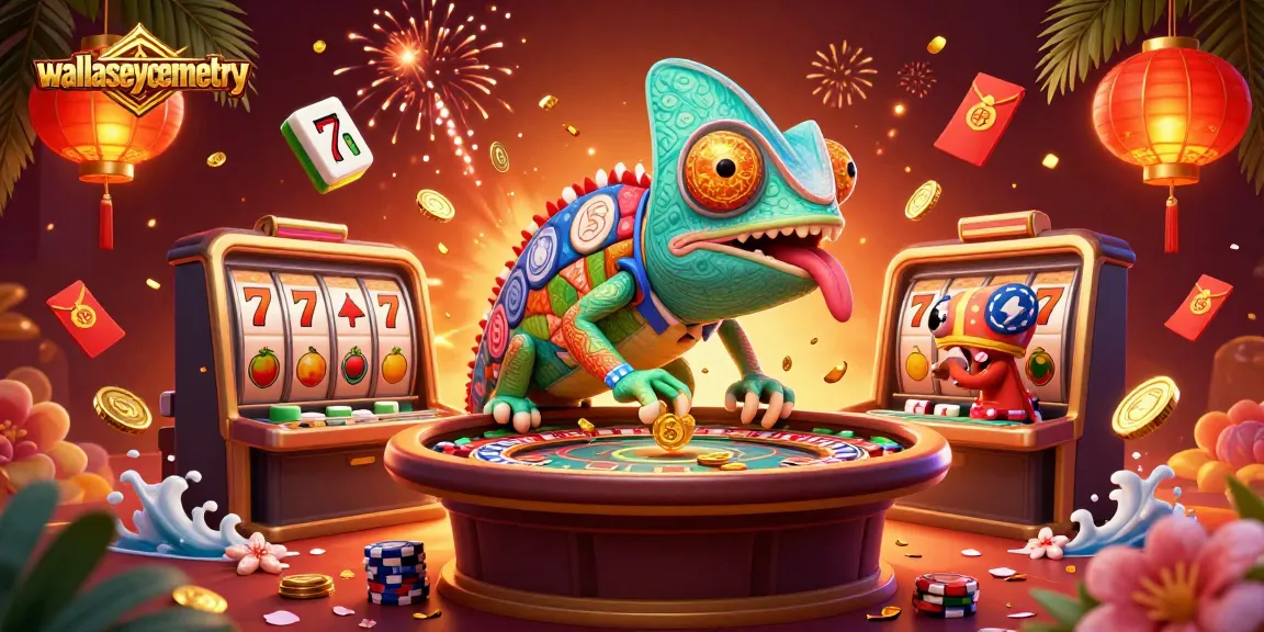Engage with wallaseycemetery's vibrant casino scene featuring a chameleon owner and lively game elements.