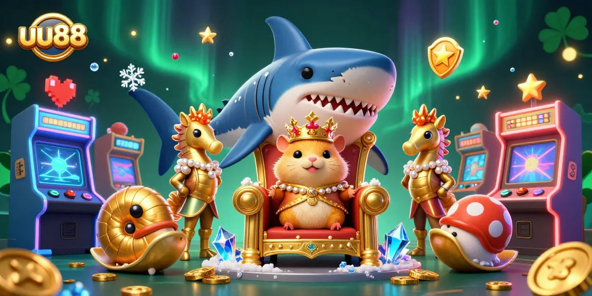 Experience thrilling casino action with uu88 featuring a hamster king and seahorse guards in vibrant gaming scene.