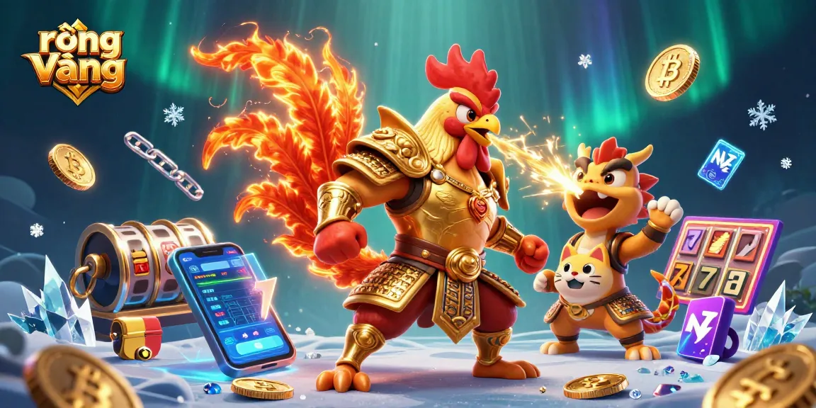 Engage in thrilling casino adventures with rồng vàng, featuring a fighting rooster and dragon.